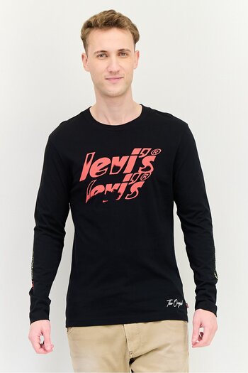 Levi's Men Crew Neck Brand Logo Long Sleeves T-Shirt, Black