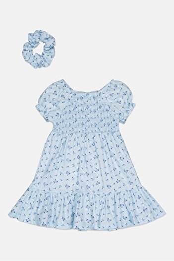 Willow & Whistle Toddlers Girl 2 Pieces Floral Print Dress And Scrunchie Set, Multicolor
