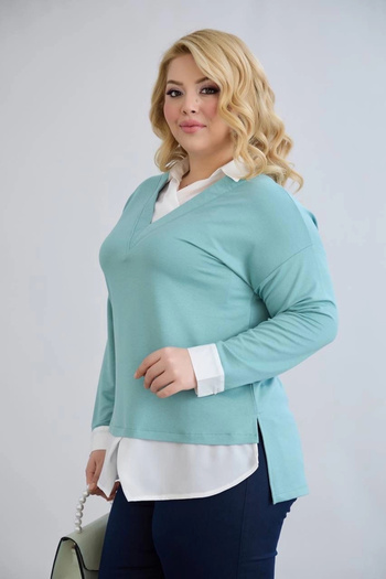 Bİ.GİYSEN Women's Mint Green Inner Shirt with Detachable Collar, Plain Embellishment, New Season Crystal Lycra Fabric Buluz