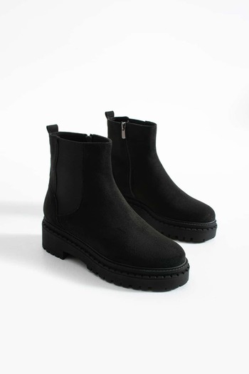 diclepolat Women's Double Elastic Thick Sole Chelsea Casual Boots Anve Black