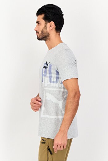 Puma Men Sportswear Fit Brand Logo Short Sleeves Outdoor T-Shirt, Light Grey