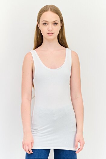 Denim Project Women 2 Piece Round Neck Sleeveless Plain Tank Top, White/Black