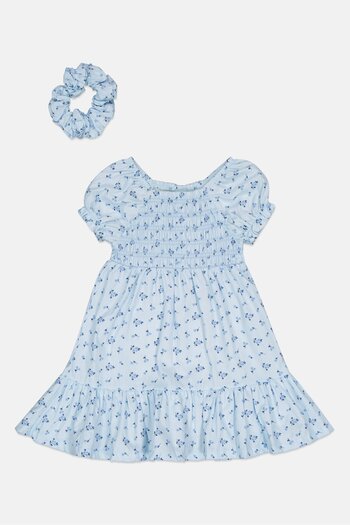 Willow & Whistle Toddlers Girl 2 Pieces Floral Print Dress And Scrunchie Set, Multicolor