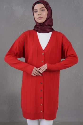 hayal giyim Women's Trend Thin Textured V-Neck Without Pockets Popular Long Cardigan