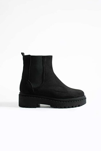 diclepolat Women's Double Elastic Thick Sole Chelsea Casual Boots Anve Black