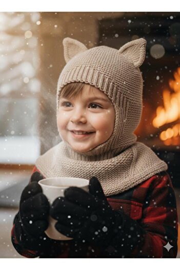 meriç bebe - bütün çocuklar melektir. mrc Cat Ear Winter Balaclava Knitwear Neck Collar Baby Kids Hat Beanie Face Mask