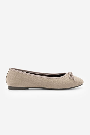 Marjin Women's Bow Detailed Casual Ballet Flats Monit Mink Suede