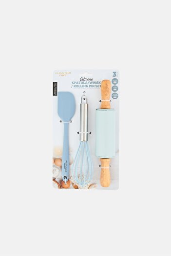 Phantom Chef 3 Pcs Silicone Spatula, Whisk And Rolling Pin Set, Multicolor