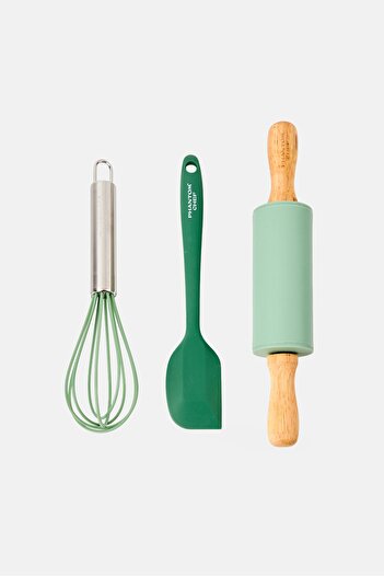 Phantom Chef 3 Pcs Silicone Spatula, Whisk And Rolling Pin Set, Multicolor