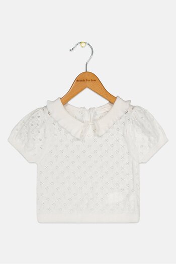 Gingersnaps Toddlers Girl Ruffle Neck Short Sleeve Top, White