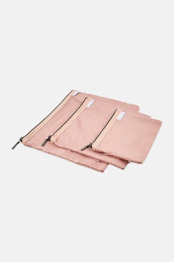 Luxe + Willow 3 Pcs Brand Logo Travel Pouch Set, Old Rose Pink