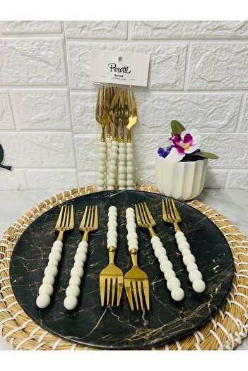 PerottiHome 6-Person Gold Pearl Dinner Fork
