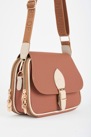 Vivaq Women's Clover Tan Cream 4-Pocket Handbag with Flap, Zipper and Snap Closure