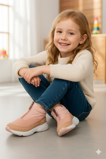 Jump Front Zippered Ankle-Length Girls' Sneaker Casual Sports Boots Shoes