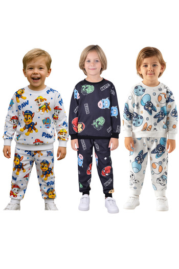 minikiss 3Pcs Two-Piece Seasonal Printed Top and Bottom Boys' Two-Piece Set