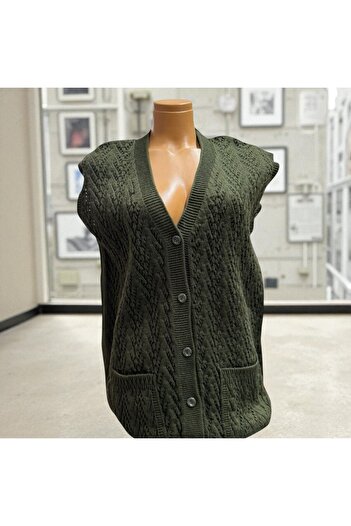 TUTUYA TEXTIL Дантелена плетена ежедневна жилетка с джобове за майки