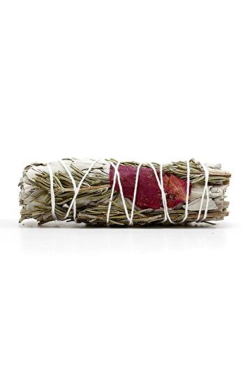 Generic White Sage and Rose Smudge Stick Bundle by Laverne, Dried Herbs for Cleansing, 10 cm