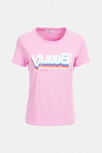 Guess , T-shirt with crew neck and print, Pink/White, M