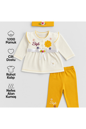 MYZİ STORE Baby Girl 3-Piece Set – 100% Cotton, Skin-Friendly, Comfortable Fit, Breathable Fabric