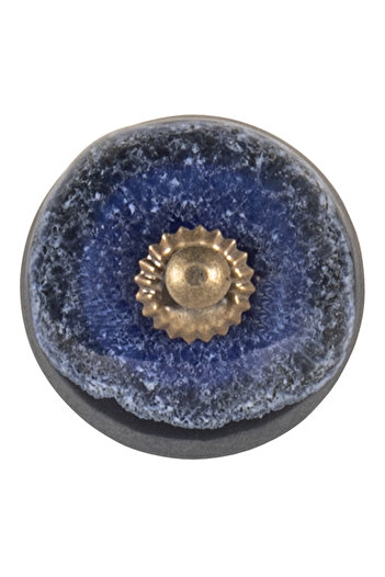 Clayre & Eef Set 2 ceramic furniture knobs, blue, 4cm