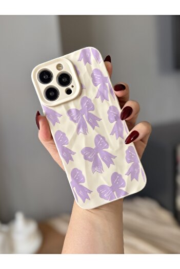 MİRAZ TASARIM iPhone 16 Pro Max Bowknot Patterned Ecru Case