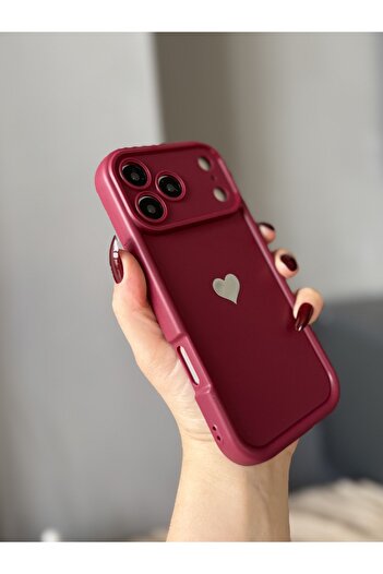 MİRAZ TASARIM iPhone 17 Pro Max Heart Printed Burgundy Case with Shock Protection