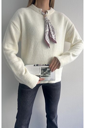 fujya Soft Textured Knit Sweater with Scarf Collar