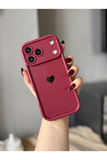 MİRAZ TASARIM iPhone 17 Pro Heart Printed Burgundy Case with Shock Protection