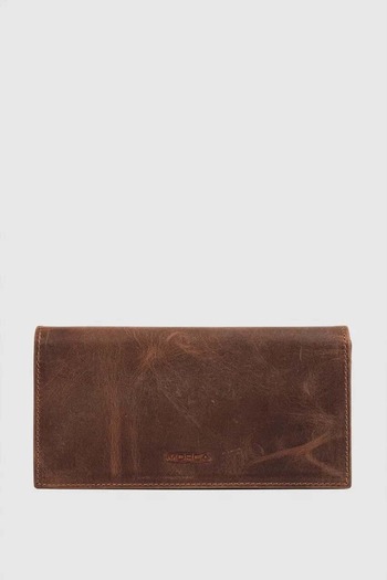 MORCA Genuine Leather Wallet with Phone Compartment, Magnetic Closure and Hand Strap, Unisex Hazelnut