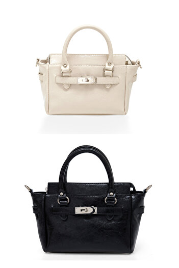 macsoo 2 Pieces Black Cream Women's New Season Buckle Crossbody Hand and Shoulder Bag