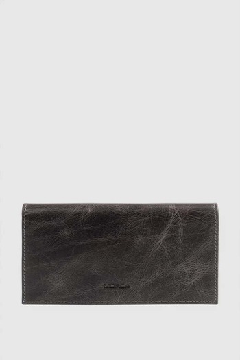 MORCA Genuine Leather Wallet with Phone Compartment, Magnetic and Hand Strap, Unisex Crazy Gray