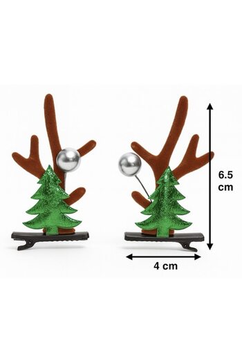 OEM Set 2 hair clips with reindeer antlers and ears, Christmas design with tree, ideal for children, par