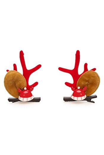 OEM Set 2 hair clips with reindeer horns and ears, Christmas design with Santa hat, perfect for children