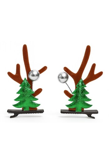 OEM Set 2 hair clips with reindeer antlers and ears, Christmas design with tree, ideal for children, par