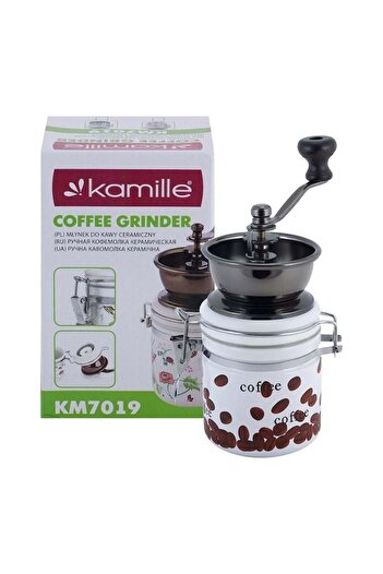 Kamille Manual Coffee Grinder, Kamille, Ceramic, White / Brown