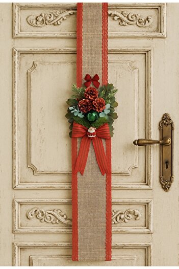 Marrone New Year's Concept Red Pine Cone Detailed Runner Door Ornament 120*20 Multi-Purpose Decor Product