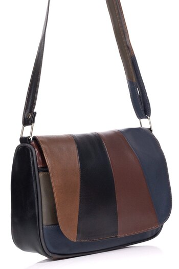 fubileather Genuine Leather Multi-Pocket Dark Ala Daily Messenger Bag