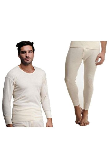 Hasyün Men's 75% Wool Long Sleeve Undershirt Undershirt and Long Johns Underwear Set 101/102E - 1 Set