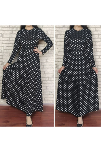 Giyimodam Women's black full length white polka dot dress