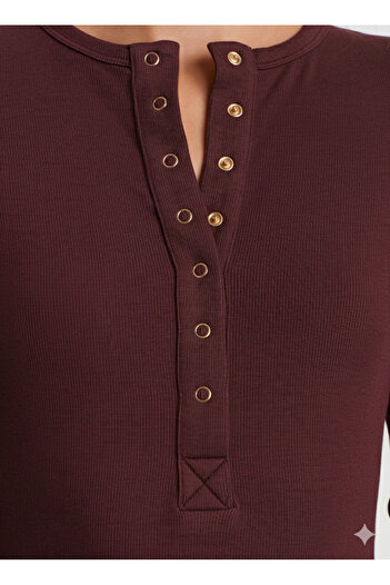 Dilvin 32024 Μπλουζάκι με κουμπωτά κούμπωμα Modal-MIXED Top-DARKRED (Βουργουνδίας)