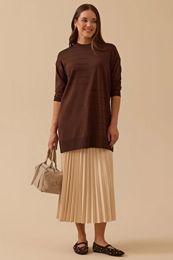 SEÇİL Women's Stripe Pattern Detailed Knitwear 1006 Brown