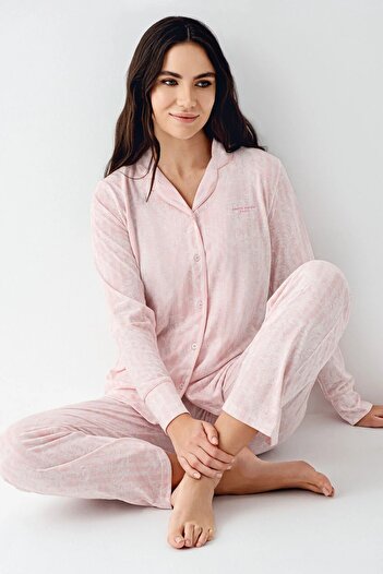 Pierre Cardin 9087 Women's Cream Long Sleeve Button Front Shirt Pajama Set