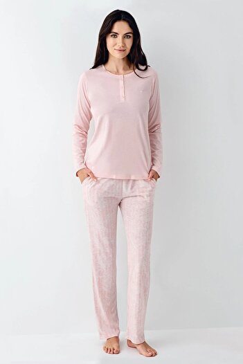 Pierre Cardin 9086 Women's Pink Long Sleeve Half Placket Pajama Set