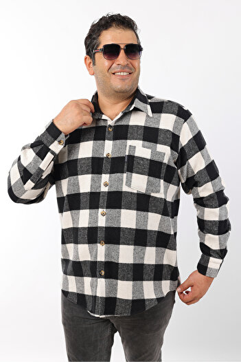 TOUSUS Plus Size Black-Beige Plaid Fleece Lumberjack Men's Shirt (Btl-7115-Tss)