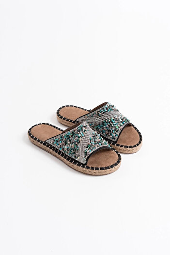 TB Terzi Bey Dennis women's black stone embroidered slippers