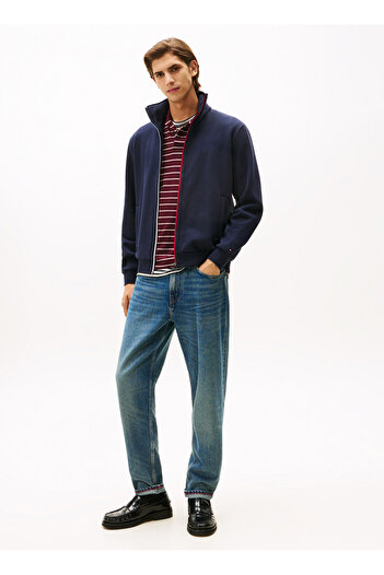 Tommy Hilfiger High Neck Blue Men's Sweatshirt Mw0Mw40481Dw5_Global Stripe Zip Thr