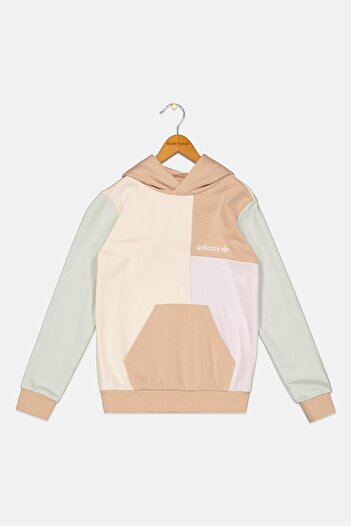 adidas Kids Girl Hooded Graphic Print Long Sleeves Outdoor Sweatshirt, Tan Combo