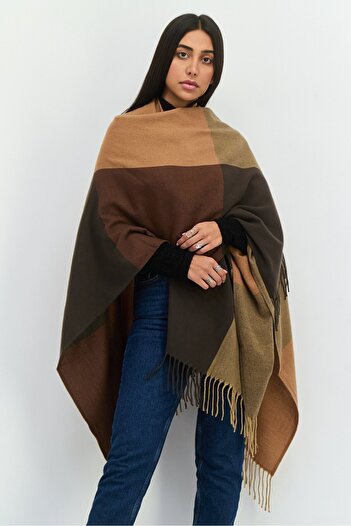 Jones of New York Women Colorblock Ruana Wrap 135 L x 78 H cm, Brown Combo
