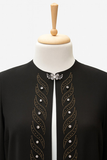 HESNA High-Quality Double Mother-Of-Pearl Evening Dress Set with Stone Embroidery on the Front and Sleeves.