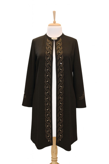 HESNA High-Quality Double Mother-Of-Pearl Evening Dress Set with Stone Embroidery on the Front and Sleeves.